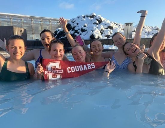 College of Charleston and CharlestonLIFE students in a pool in Iceland.