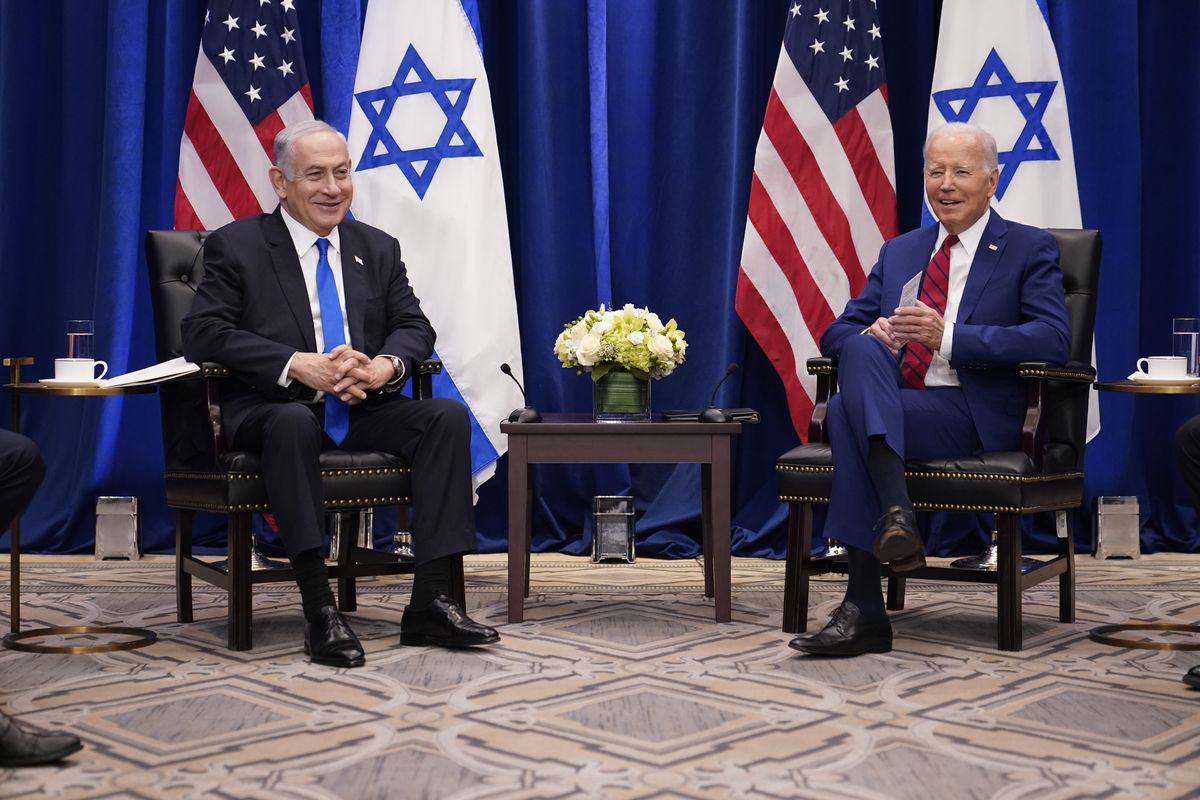 President Joe Biden meets with Israeli Prime Minister Benjamin Netanyahu in New York, Wednesday, Sept. 20, 2023. Biden was in New York to address the 78th United Nations General Assembly. (AP Photo/Susan Walsh)