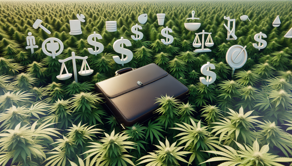 Icons representing financial services amid a field of marijuana