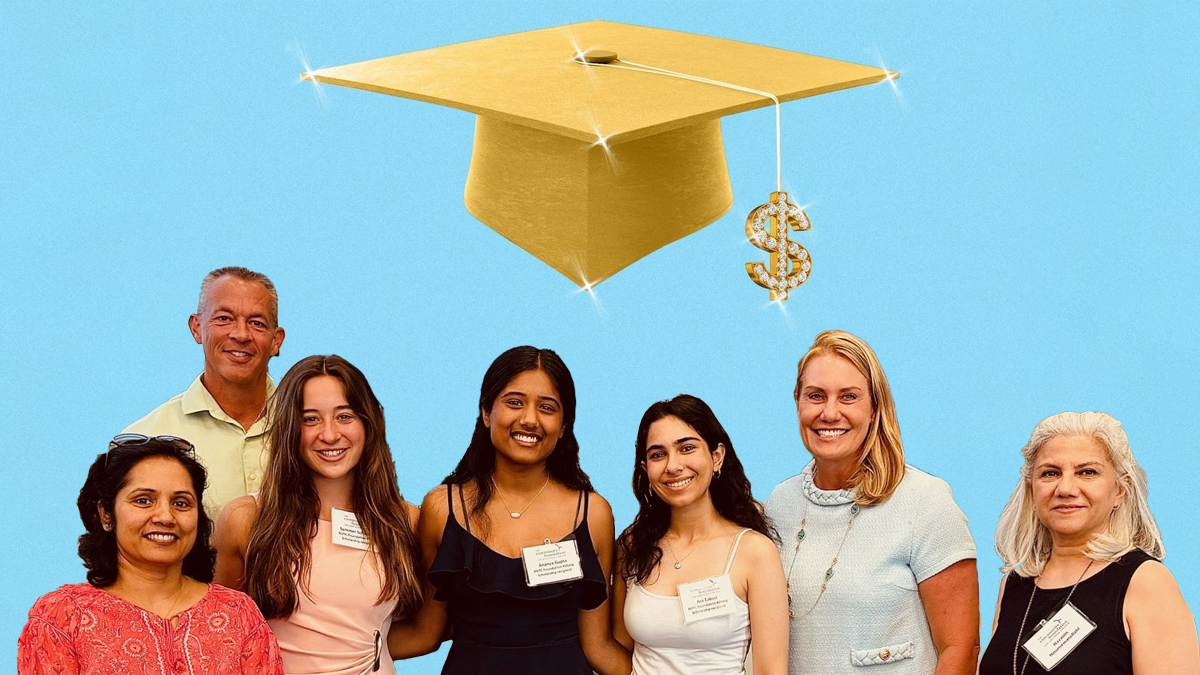 Photos of the Kilberg Scholarship award winners overlayed a gold graduation cap