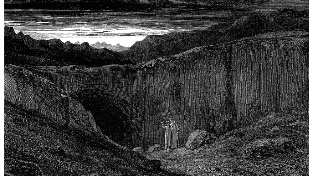 Dante and Virgil at the gates of hell, by Gustave Doré.