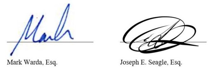 Signatures of Mark Warda and Joe Seagle