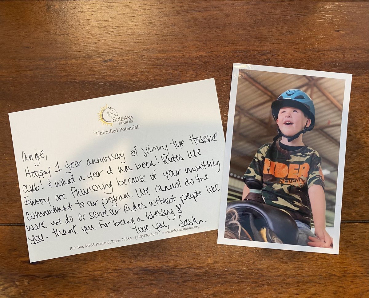 A photo of a thank you note