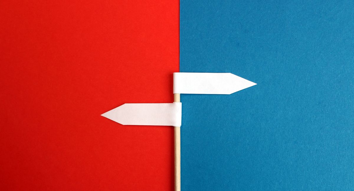 Two flags in different directions