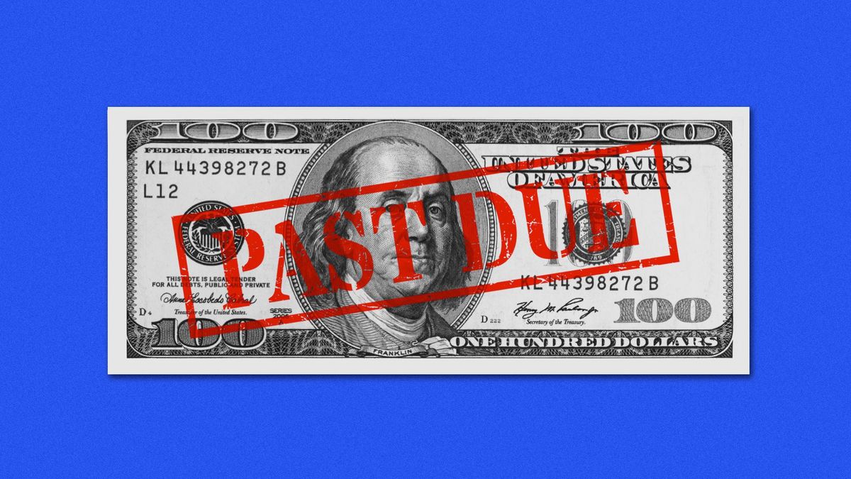 illustration of a $100 bill with the words past due
