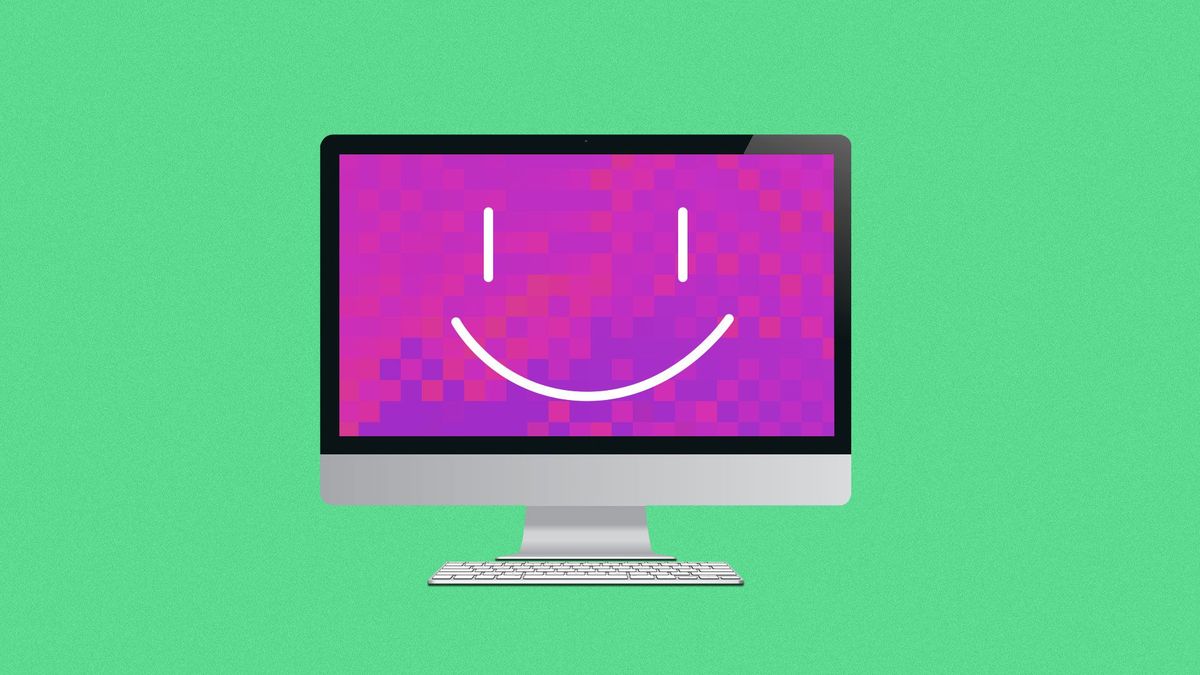 Illustration of a computer with a smiley face.