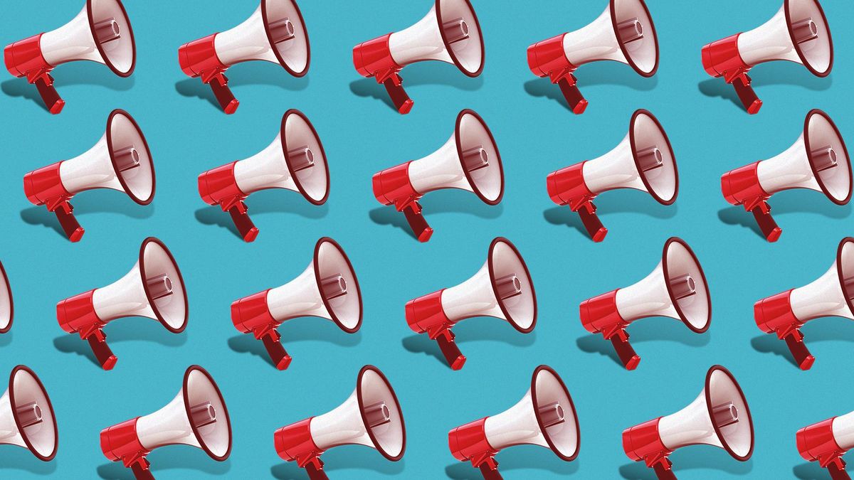 Illustration of a repeating megaphone pattern.