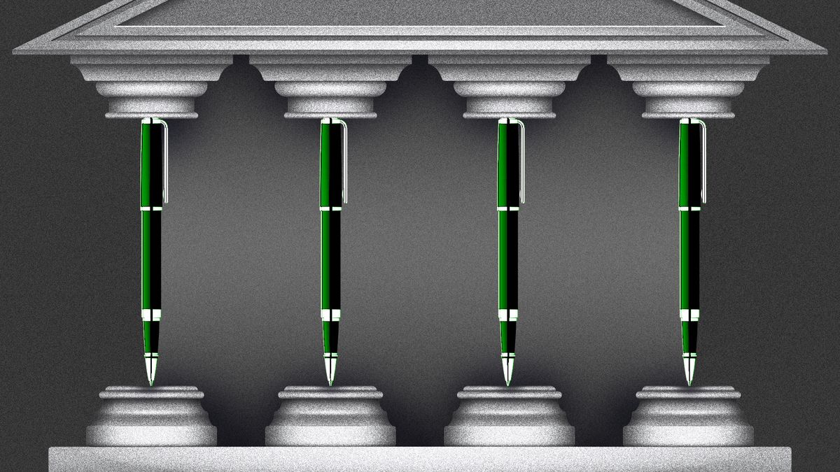 Four columns with pens in place of pillars