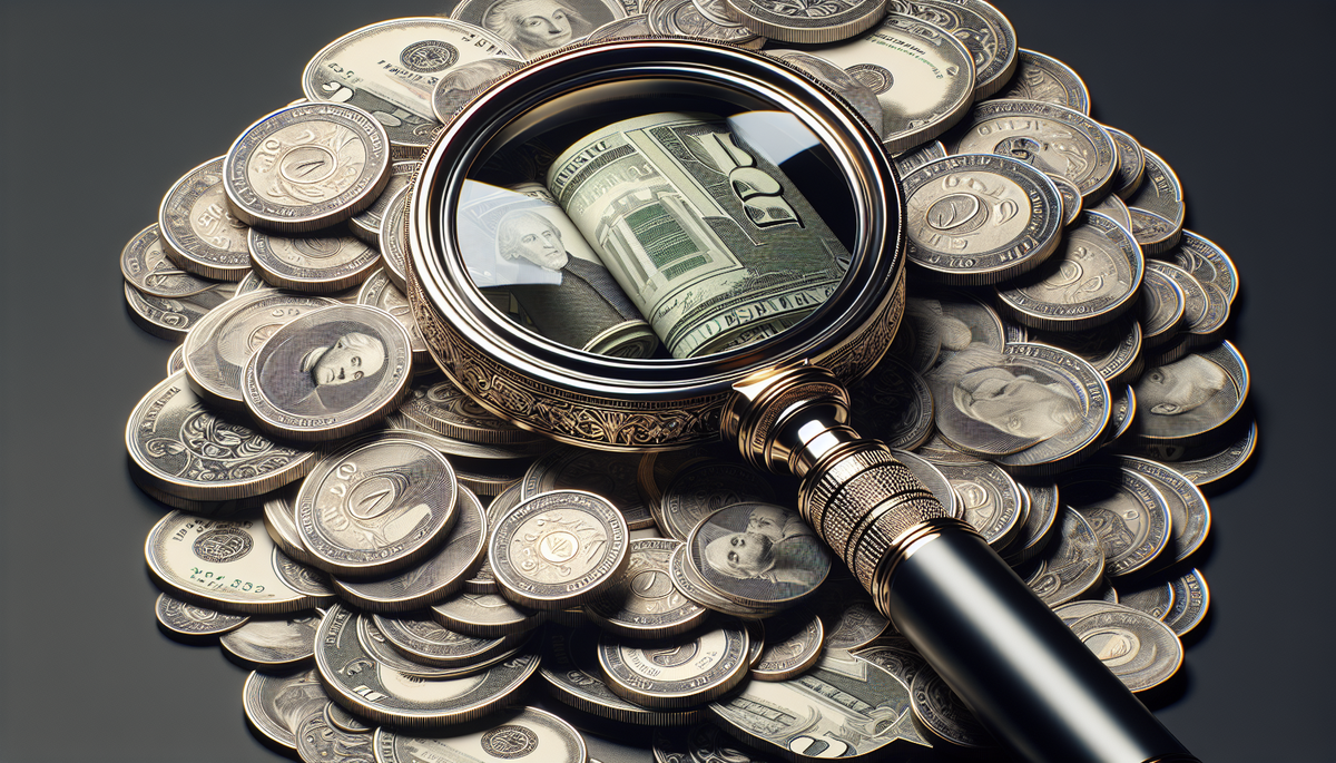 magnifying glass examining money