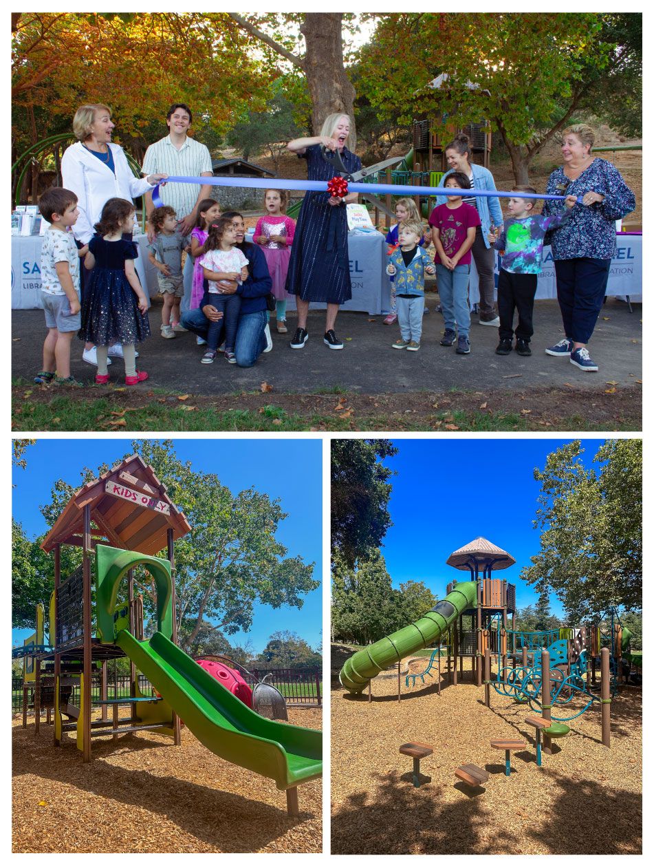 Mayor cutting ribbon surrounded by community members in front of Peacock Gap Park