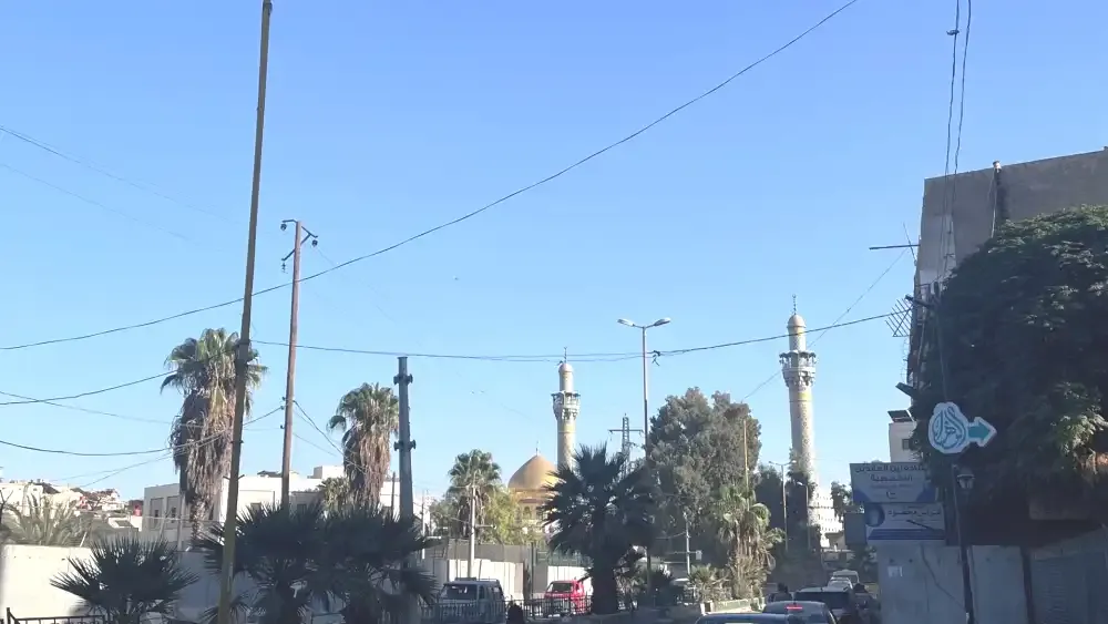 The Sayyida Zaynab shrine photographed from a distance in October 2025. Notice that the 