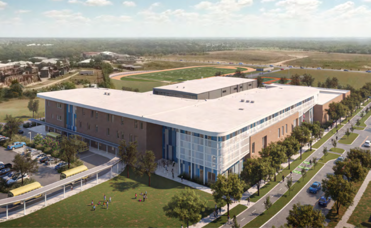 New Middle School in Northeast Austin aerial l rendering