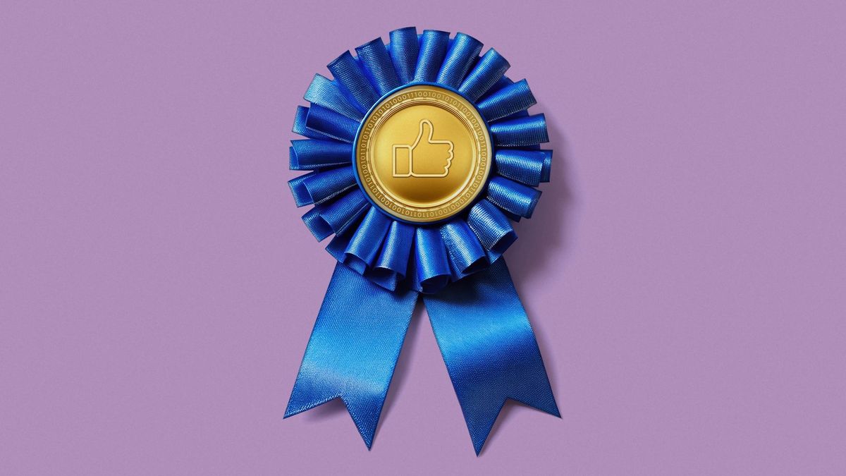 Ribbon with Facebook thumbs up in the middle