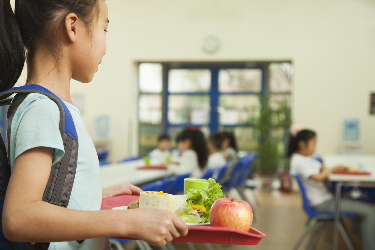 School Girl Holding Lunch Tray