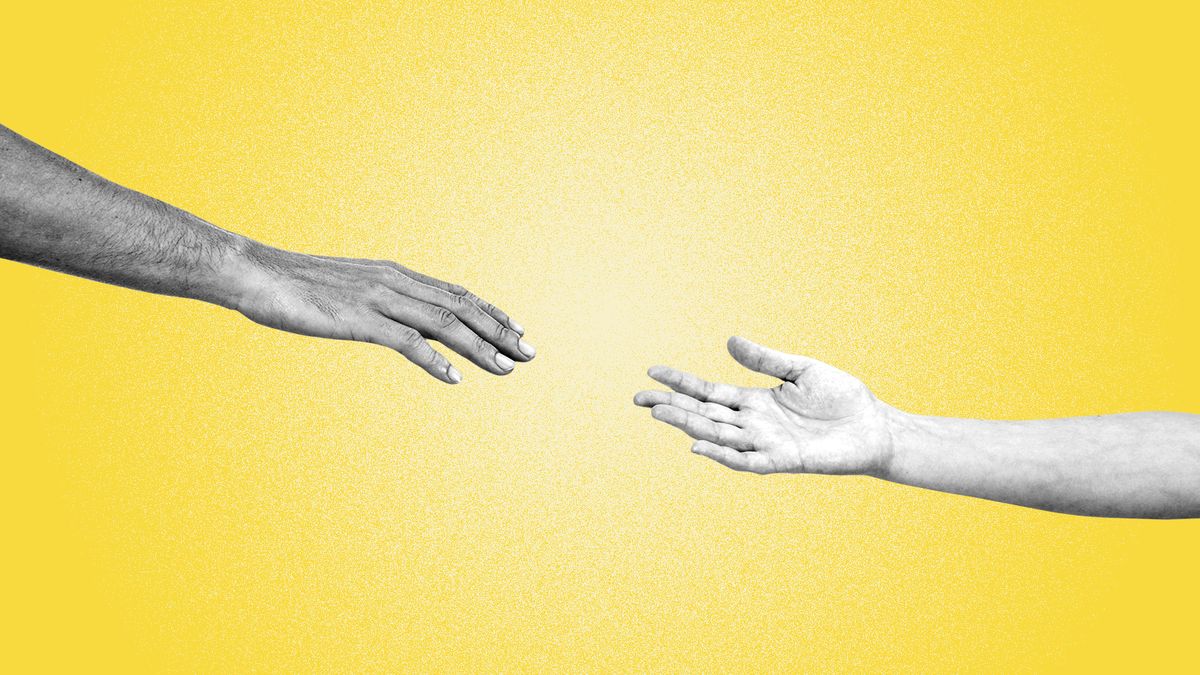 Illustration of two hands reaching towards each other