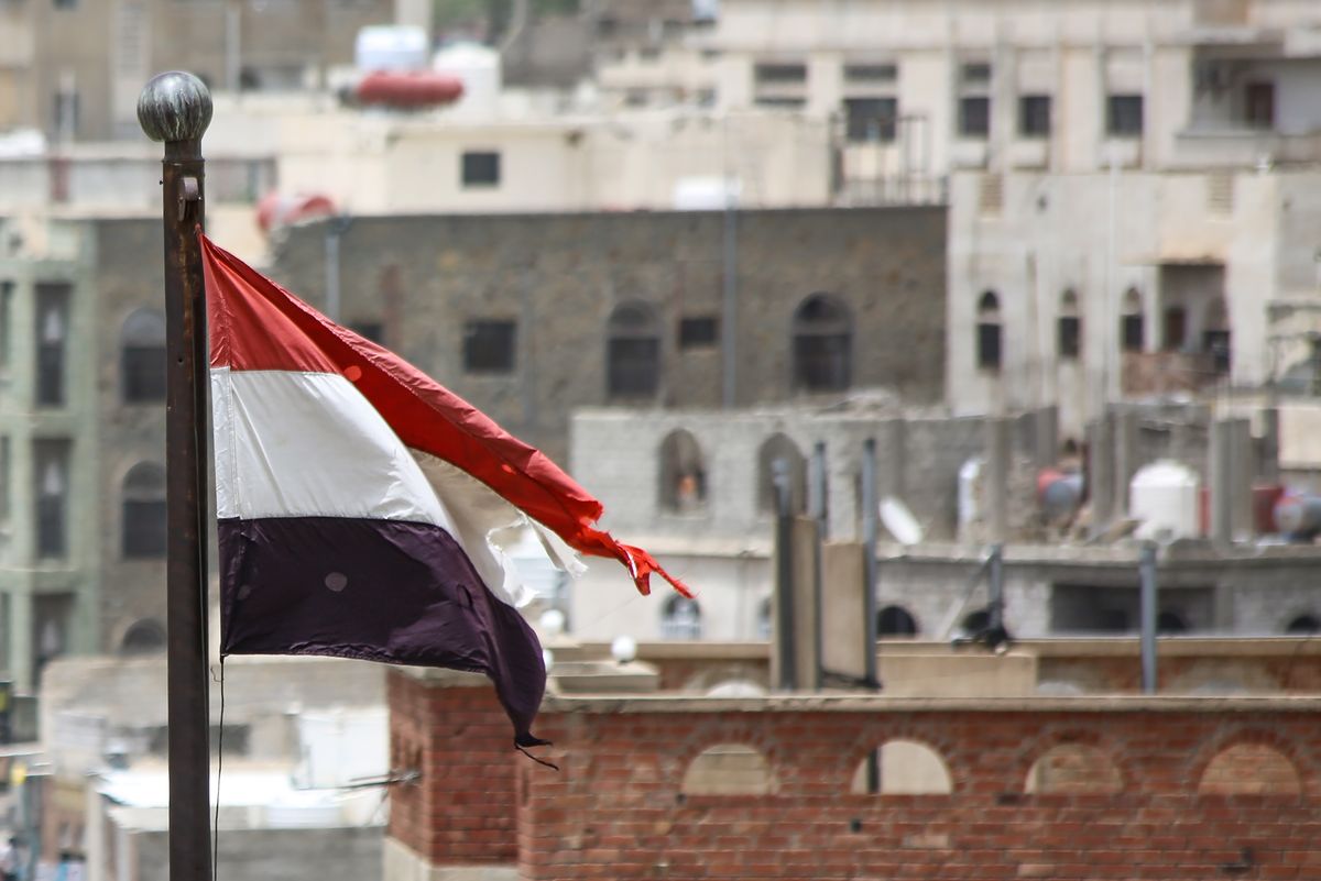 The Yemen flag in Sanaa. Shutterstock