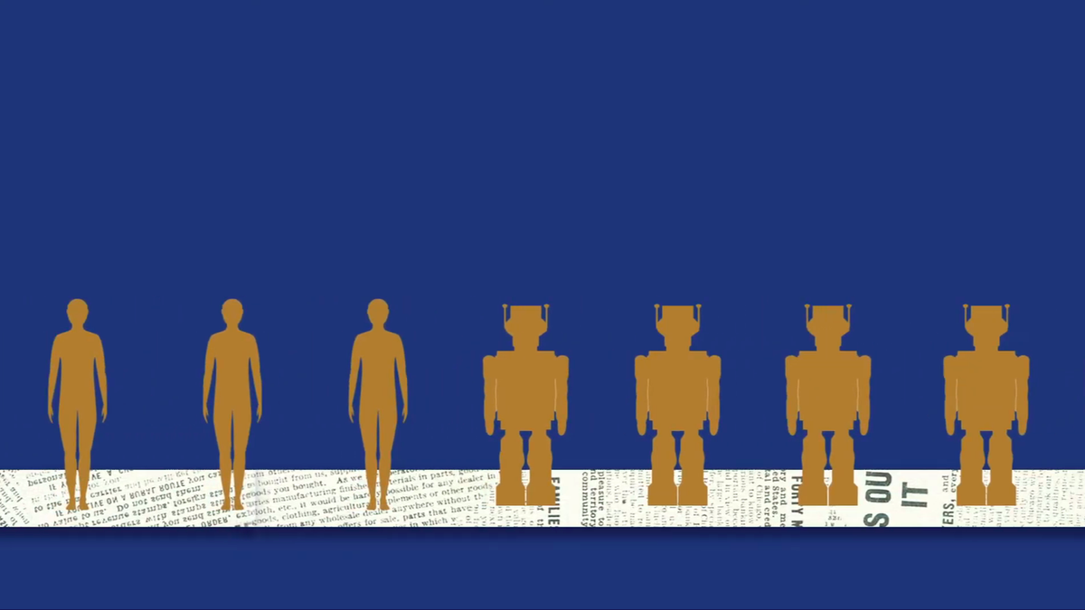 silhouettes of robots and people