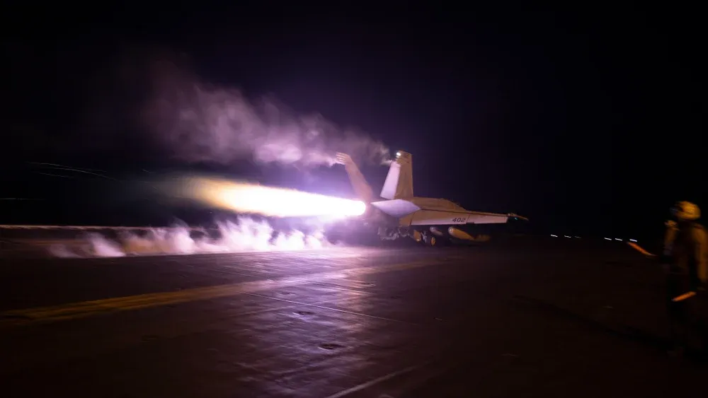 USS Dwight D. Eisenhower (CVN 69) conducts flight operations in response to increased Iranian-backed Houthi malign behavior in the Red Sea, Jan. 22, 2024. (U.S. Navy photo by Mass Communication Speci...