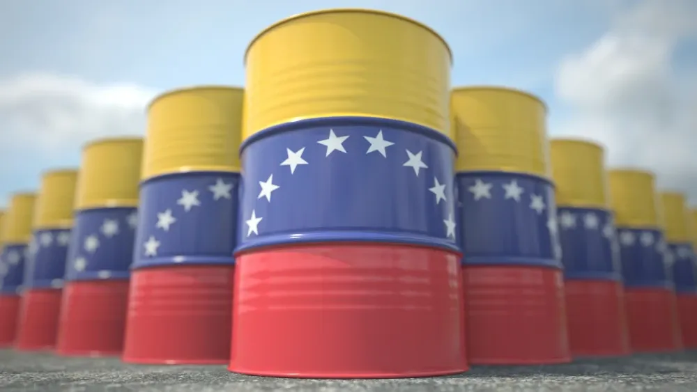 Oil drums are marked with the flag of Venezuela.  Shutterstock