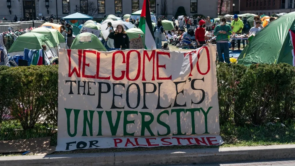 An encampment set up by an anti-Israel mob at Columbia University; April 22, 2024.