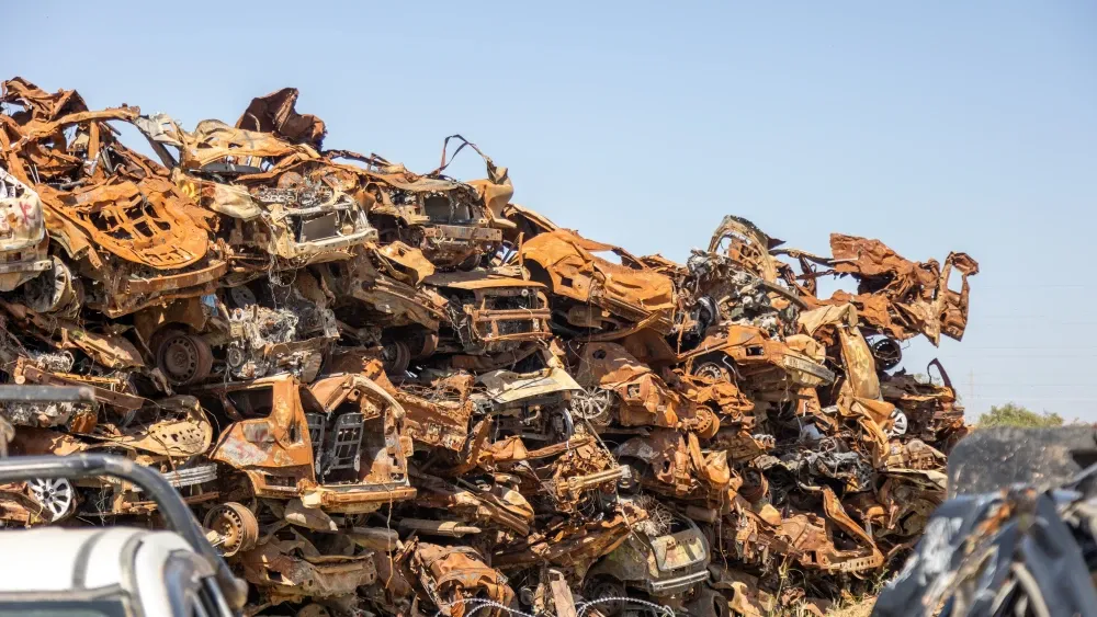 The remains of cars after the October 7 attacks, in Sa'ad, Israel Shutterstock