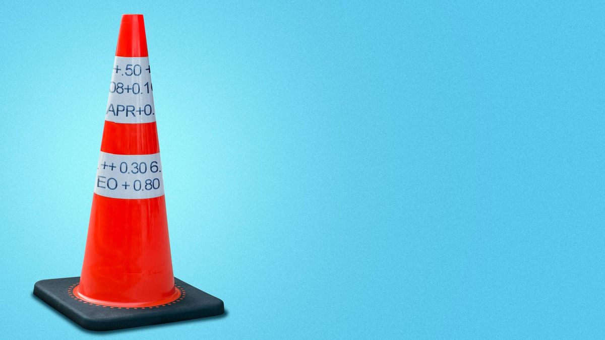 Illustration of ticker taper wrapped around a caution cone.