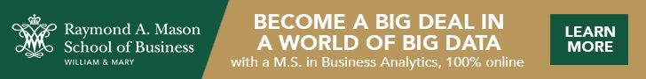 Advertisement for Raymond A. Mason School of Business at William & Mary that says, "Become a big deal in a world of big data with an M.S. in Business Analytics, 100% online"