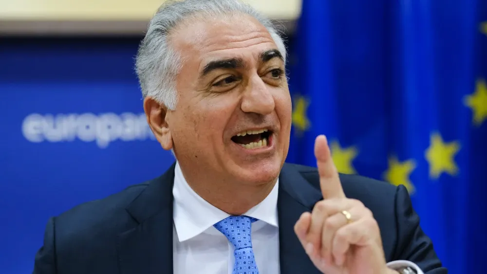 Iran's Crown Prince Reza Pahlavi at a March 2023 session of the European Parliament in Brussels, Belgium.  Shutterstock